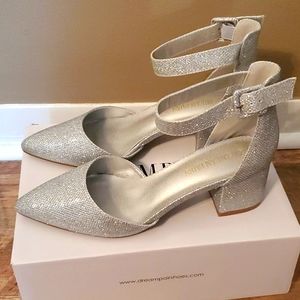 Silver glitter block heels